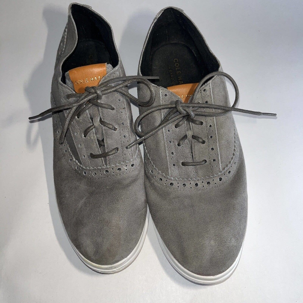 COLE HAAN Womens Zero Grand Wing Oxford Running Style Sneakers Suede Gray 7.5